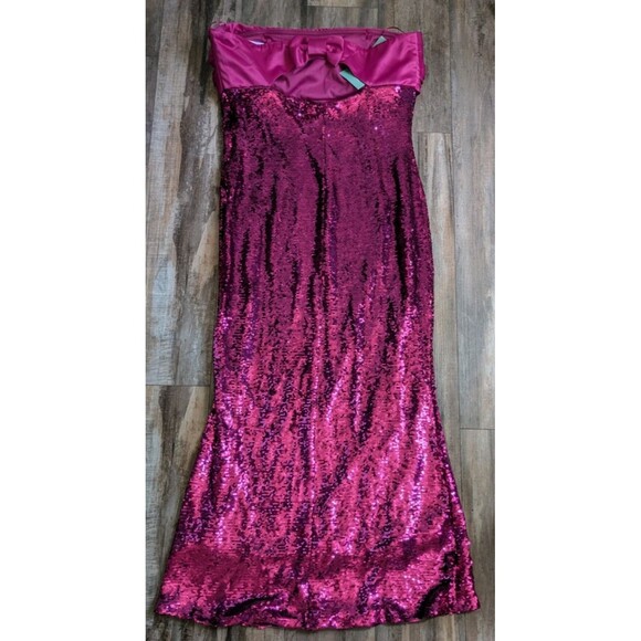 Johnny Wujek Sangria Sequin Hot Pink Prom Dress Size 18PL Strapless Bow In Back - Picture 6 of 6